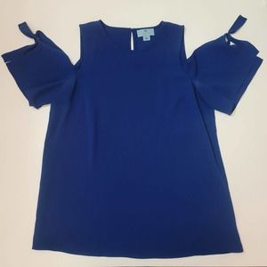 CeCe Cold Shoulder Blue Blouse - S